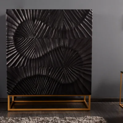 Dizajnová vysoká komoda Zorpi 120 cm – masívne mangové drevo / čierna