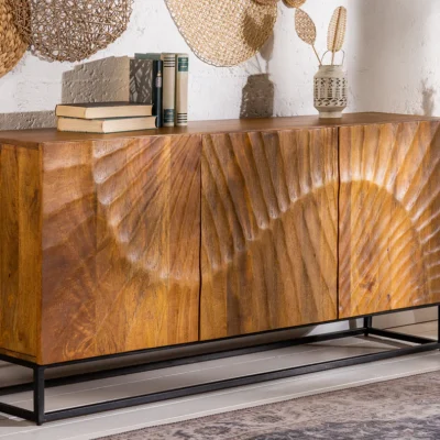 Dizajnová komoda Zorpi 140 cm – masívne mangové drevo / hnedá