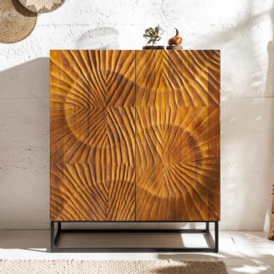 Dizajnová vysoká komoda Zorpi 120 cm – masívne mangové drevo / hnedá