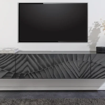 Dizajnová skrinka závesná Zorpi 200 cm – masívne mangové drevo / čierna