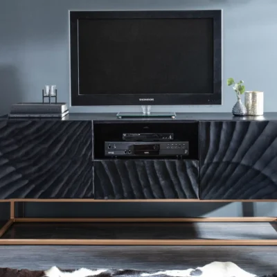 Dizajnový TV stolík Zorpi 160 cm – masívne mangové drevo / čierna