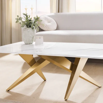 Konferenčný stolík ART LIVING 130 cm s keramickou doskou z bieleho mramoru