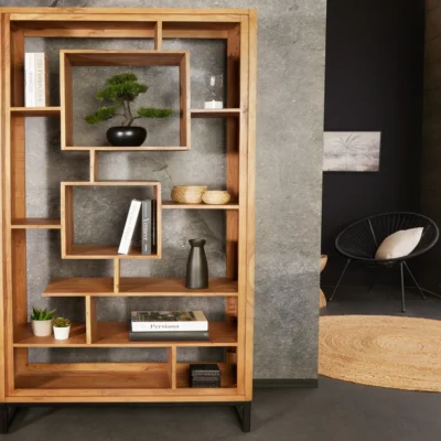 Polica CUBUS 190x88cm akáciové drevo medová povrchová úprava