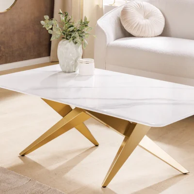 Konferenčný stolík ART LIVING 130 cm s keramickou doskou z bieleho mramoru