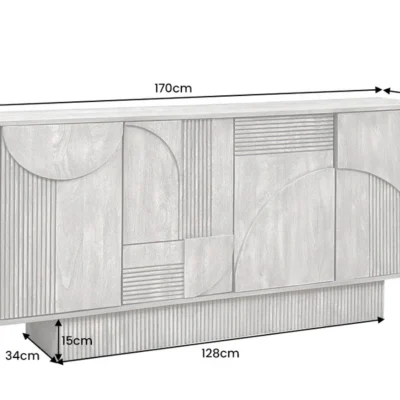 Komoda ART DECO 170 cm 3D mangové drevo, sivá