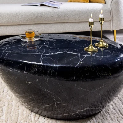 Konferenčný stolík STONE 75 cm mramorový vzhľad čierny