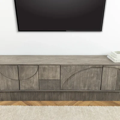 ART DECO tv komoda 200 cm 3D mangové drevo, dymová sivá