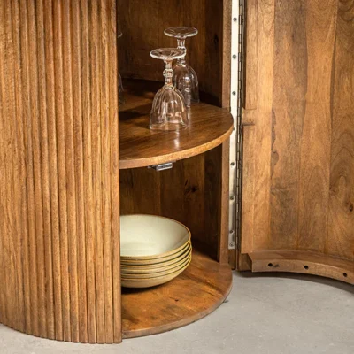 Jedálenský stôl TRES 120 cm okrúhly mangové drevo hnedý s úložným priestorom