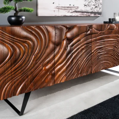 Komoda FLUID 175 cm 3D akáciové drevo orech hnedá