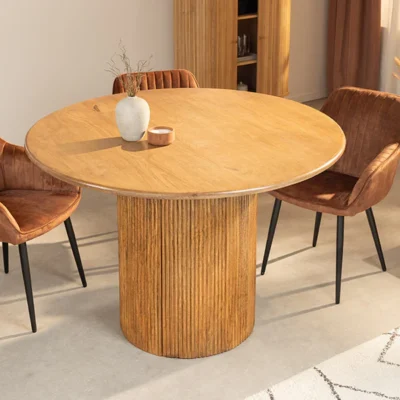 Jedálenský stôl TRES 120 cm okrúhly mangové drevo hnedý s úložným priestorom