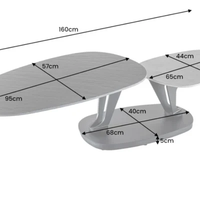 Konferenčný stolík MOVEMENT 95-160 cm, keramický, čierny so vzhľadom prírodného kameňa