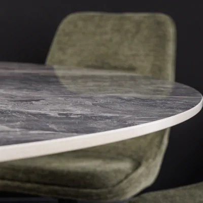 Jedálenský stôl UNIQUE 120 cm okrúhly s tmavým rámom, keramicko-sivým mramorovým vrchom