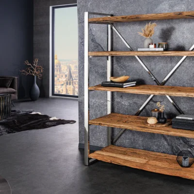 Polica BARRACUDA 185 cm teakové drevo a chrómovaná nehrdzavejúca oceľ