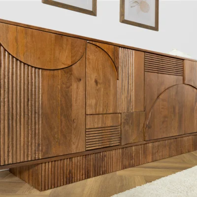 Komoda ART DECO 170cm 3D mangové drevo, údená hnedá