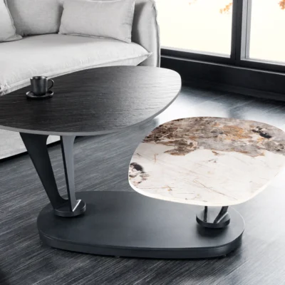 Konferenčný stolík MOVEMENT 95-160 cm, keramický, čierny so vzhľadom prírodného kameňa