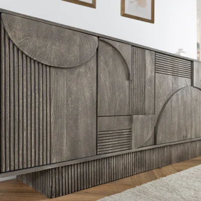 Komoda ART DECO 170 cm 3D mangové drevo, sivá