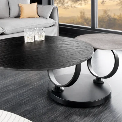 Konferenčný stolík DANCING RINGS 80-135cm otočný keramický čierno-sivý