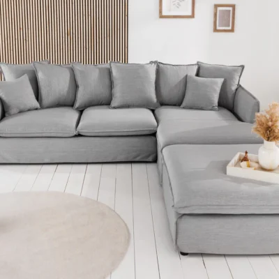 Rohová sedačka HEAVEN 255 cm ľanová látka sivá