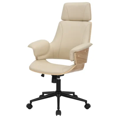Kancelárska stolička otočná MANHATTAN 44-54 cm umelá koža krémovo béžová a dubové drevo