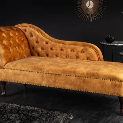 Leňoška CHESTERFIELD, zamatovo horčicovo žltá