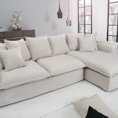 Rohová sedačka HEAVEN 255cm textúrovaná látka ľan prírodná