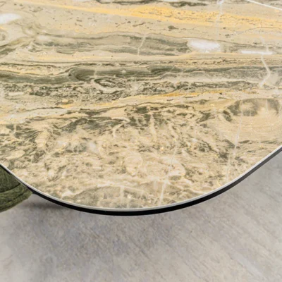 Jedálenský stôl ELEMENTS 180-260 cm rozkladací orechový rám s keramickou doskou, taupe béžový mramorový vzhľad