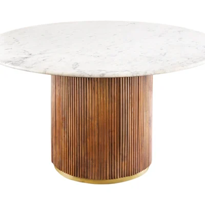 TRES 140 cm – okrúhly jedálenský stôl z mangového dreva s mramorovou doskou