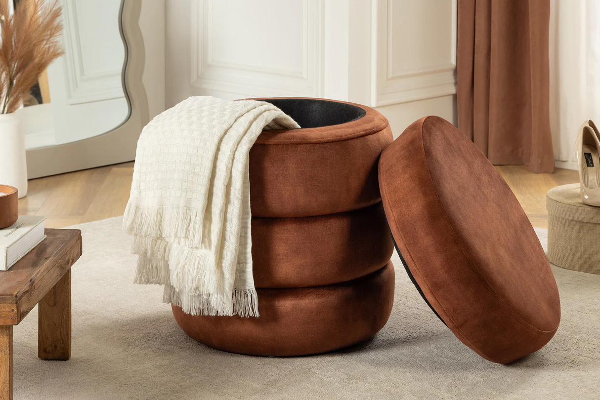 Taburetka VOQUE 50 cm zamatová hrdzavohnedá s úložným priestorom – Obrázok 4