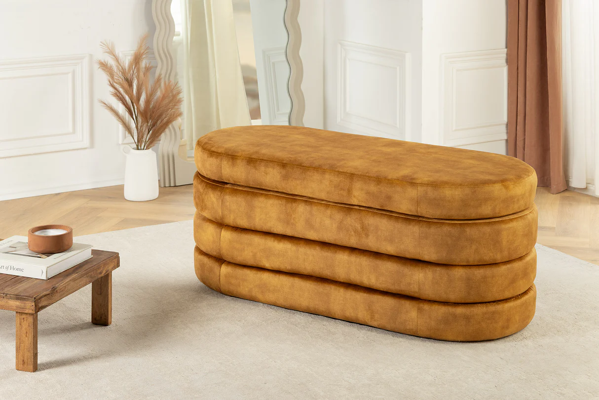 Dizajnová lavica s úložným priestorom MUSTARD VELVET 115 cm – štýlový box – Obrázok 6