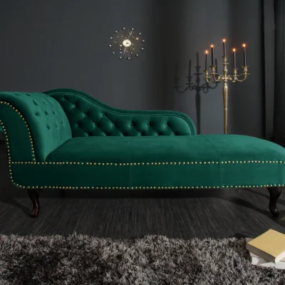 Leňoška CHESTERFIELD, zamatovo smaragdovo zelená