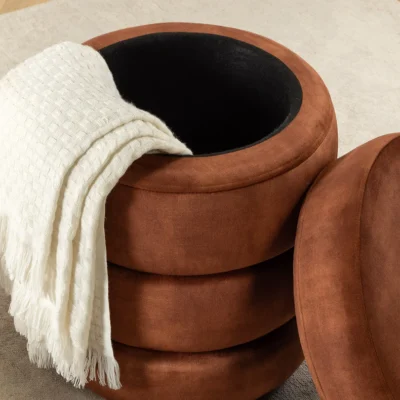 Taburetka VOQUE 50 cm zamatová hrdzavohnedá s úložným priestorom