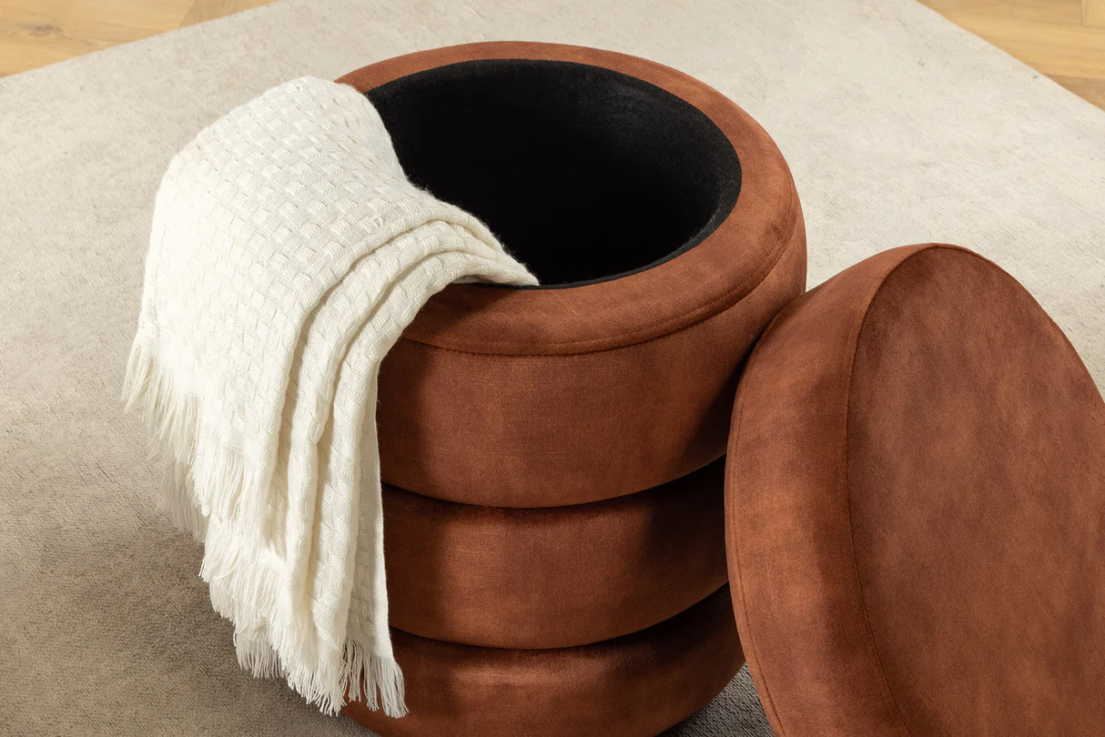 Taburetka VOQUE 50 cm zamatová hrdzavohnedá s úložným priestorom – Obrázok 2