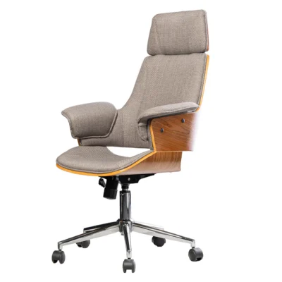 Kancelárska stolička otočná MANHATTAN 44-54 cm, textúrovaná látka, sivá a orechové drevo