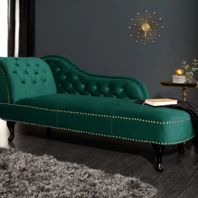 Leňoška CHESTERFIELD, zamatovo smaragdovo zelená