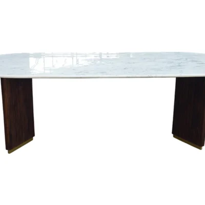Jedálenský stôl GATSBY 240 cm oválny, mangové drevo, rám v tvare V, mramorová doska, biely