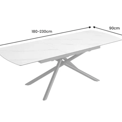 Jedálenský stôl MIKADO 180-230 cm rozkladací s keramickou doskou z bieleho mramoru