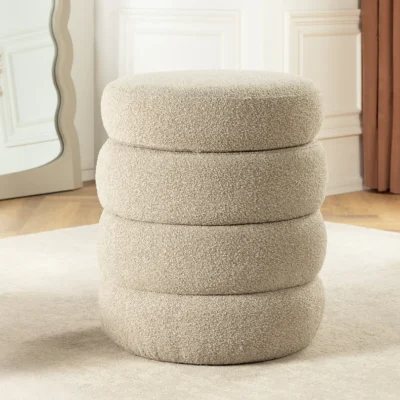 Taburetka VOQUE 50cm buclé taupe s úložným priestorom