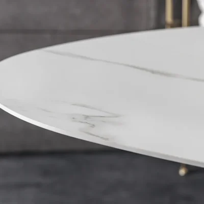 Jedálenský stôl SCULPTURE 280 cm oválny rám čierny s keramickou doskou, biely mramorový vzhľad