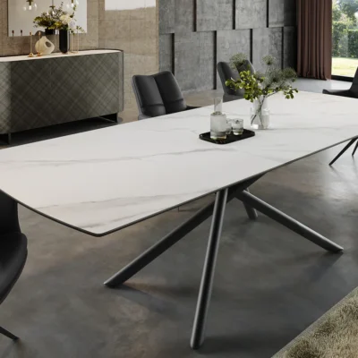 Jedálenský stôl MIKADO 180-230 cm rozkladací s keramickou doskou z bieleho mramoru