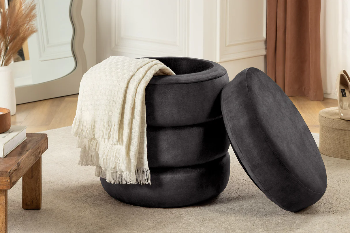 Taburetka VOQUE 50 cm zamatovošedá s úložným priestorom – Obrázok 5