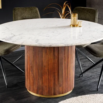 TRES 140 cm – okrúhly jedálenský stôl z mangového dreva s mramorovou doskou