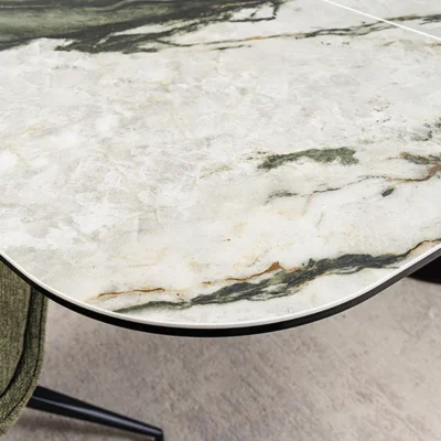 Jedálenský stôl ELEMENTS 180-260 cm rozkladací orechový rám s keramickou doskou, taupe sivý mramorový vzhľad