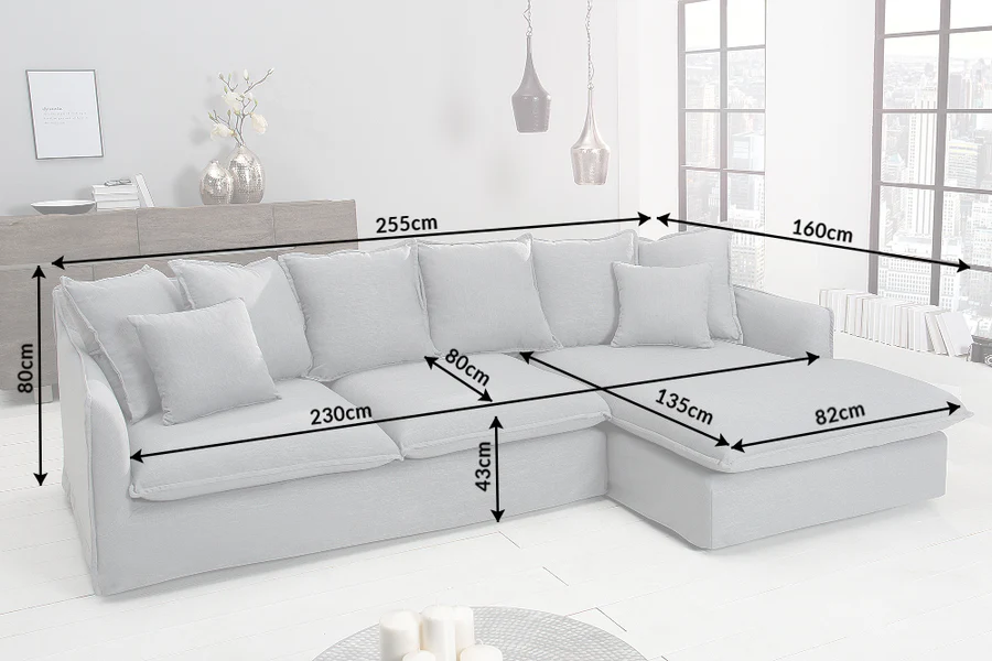 Rohová sedačka HEAVEN 255 cm ľanová látka sivá – Obrázok 7