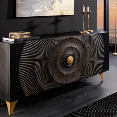 Komoda Golden Sunset 140 cm z mangového dreva v čiernom prevedení