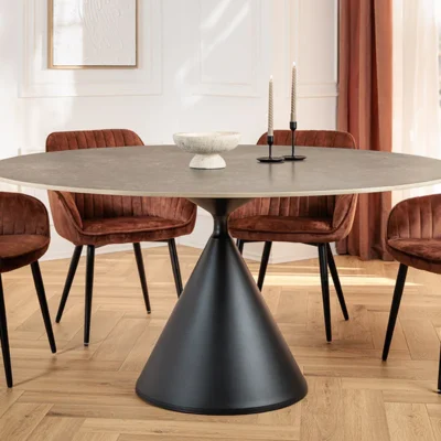 Jedálenský stôl Signature 135 cm čierny kovový rám s doskou v sivo-mramorovom vzhľade