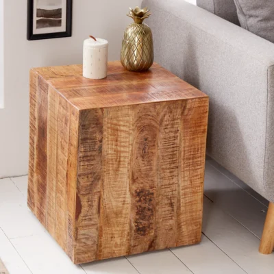 Príručný stolík FACTORY 40 cm s kolieskami mangové drevo