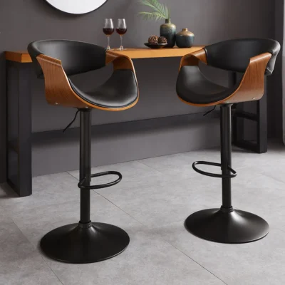 Barová stolička ORGANIC otočná čierna dekor orechového dreva