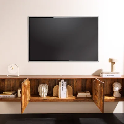 Závesný TV stolík Scorpion 200 cm z mangového dreva