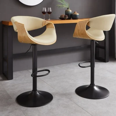 Barová stolička ORGANIC otočná krémovo béžovej farby dekor dub