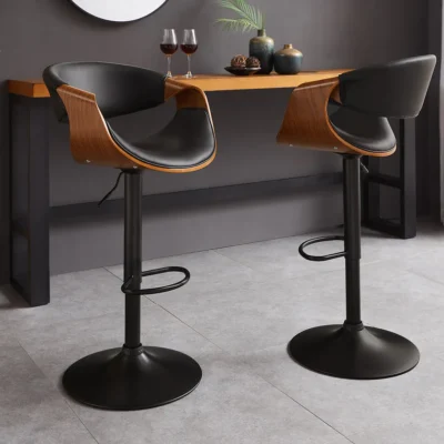 Barová stolička ORGANIC otočná čierna dekor orechového dreva